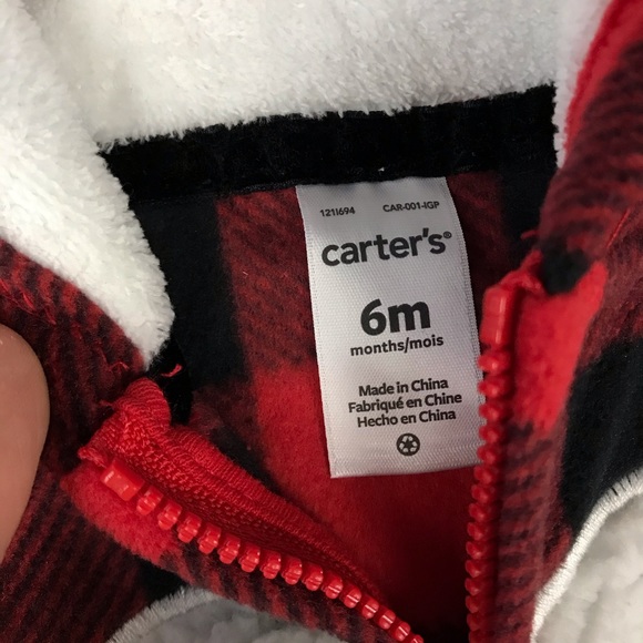 Carter’s Buffalo Plaid Hooded Jacket Heart Red - Picture 4 of 5